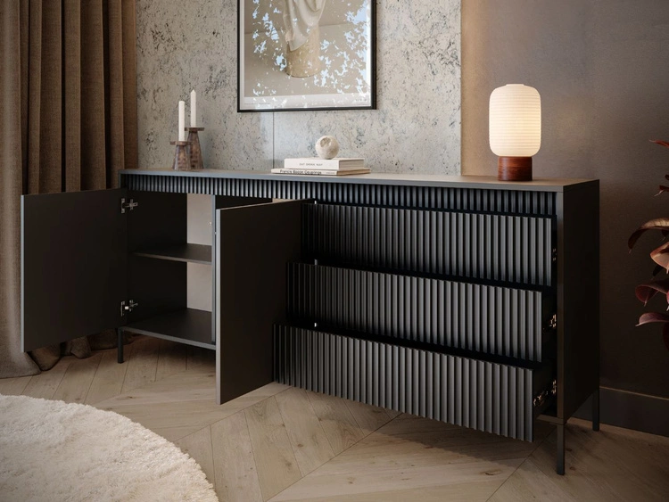 Kommode mit Türen und Schubladen 187 cm Sorano Schwarz