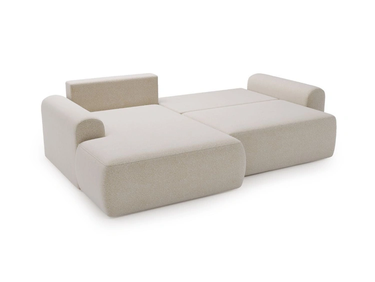 Ecksofa L-Form mit Schlaffunktion und Bettkasten Savana Links Bouclé-Stoff Creme