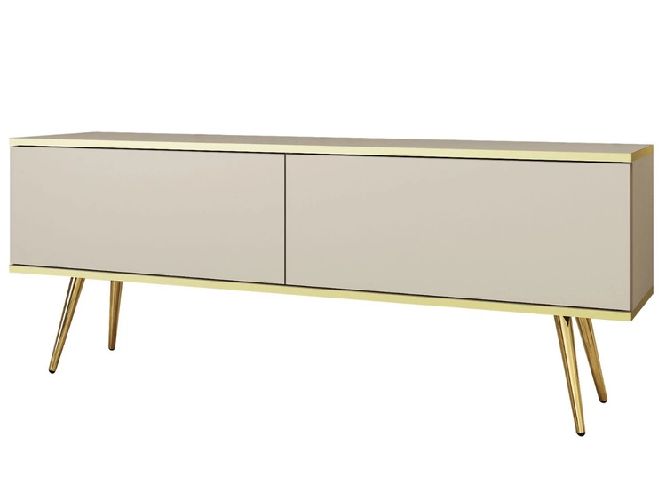 TV-Lowboard mit Türen 135 cm Diolo Beige mit glatter Front auf goldenen Beinen