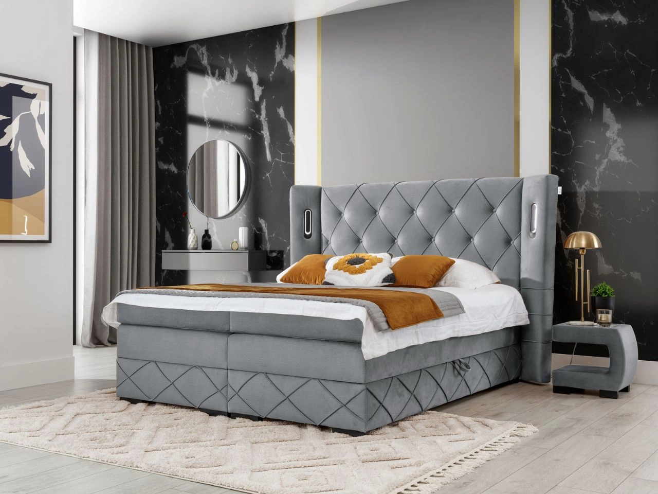Boxspringbett mit Bettkasten 120x200 Neria Lux Hellgrau