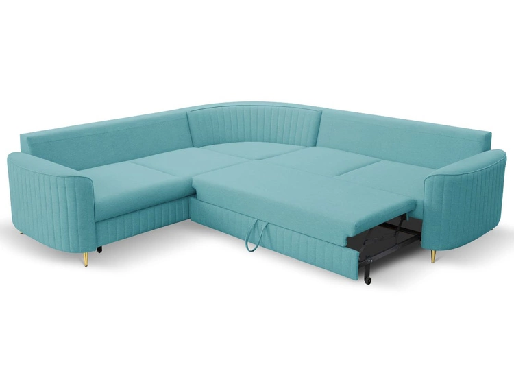 Ecksofa L-Form Rechts mit Schlaffunktion und Bettkasten Limon Blau