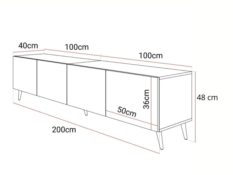 TV-Lowboard mit Türen auf Schwarz-Goldenen Metallbeinen 200 cm Noaé Schwarz Hochglanz