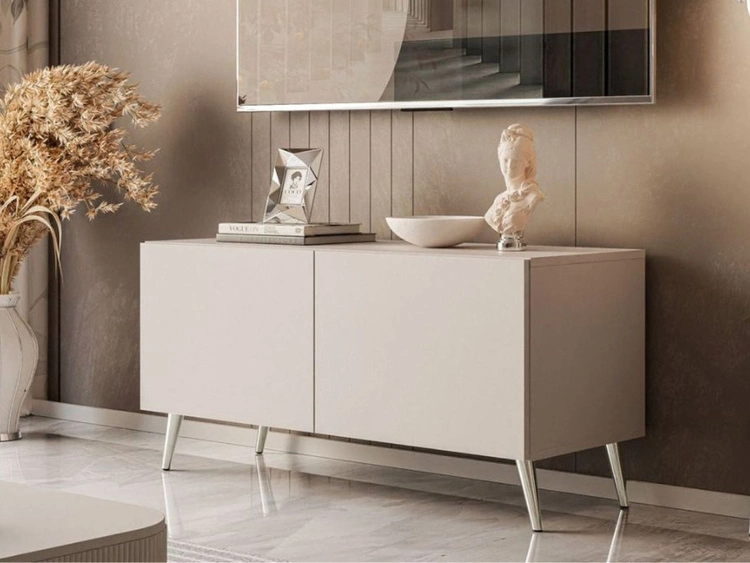 TV-Lowboard mit Türen auf Silbernen Metallbeinen 100 cm Nodoo Kaschmir