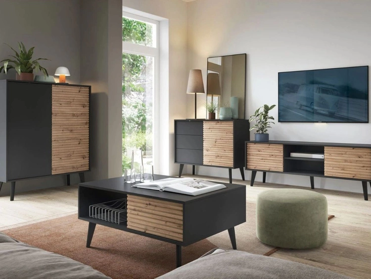 Couchtisch mit Stauraum Astro Schwarz, Artisan Eiche