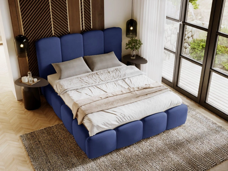 Polsterbett mit Bettkasten und Lattenrost 200x200 Galli Blau