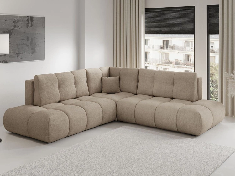 Ecksofa mit Schlaffunktion und Bettkasten Links Kair Hellbraun