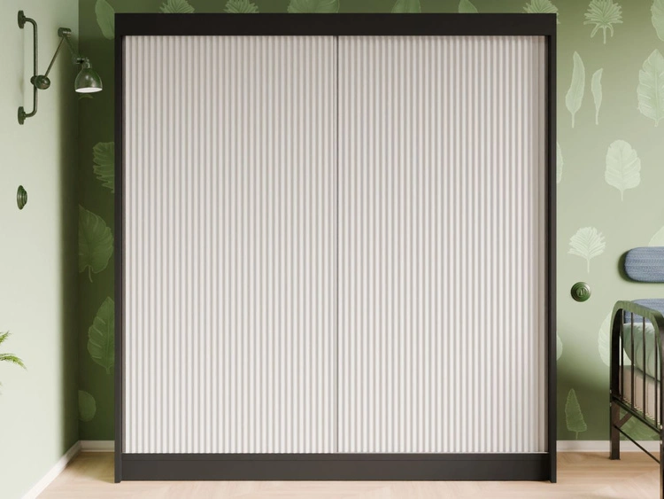 Schiebetürenschrank mit geriffelter Front 200 cm Fano Schwarz, Weiß