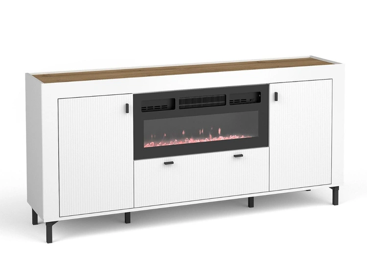 Kommode mit Türen, Schublade und Kamin Messina Weiß