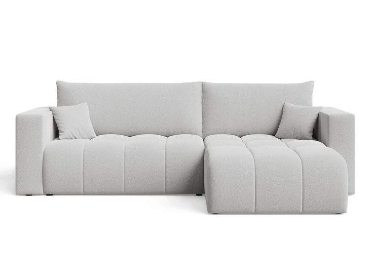 Ecksofa L-Form mit Schlaffunktion und Bettkasten Neva Bouclé-Stoff Grau