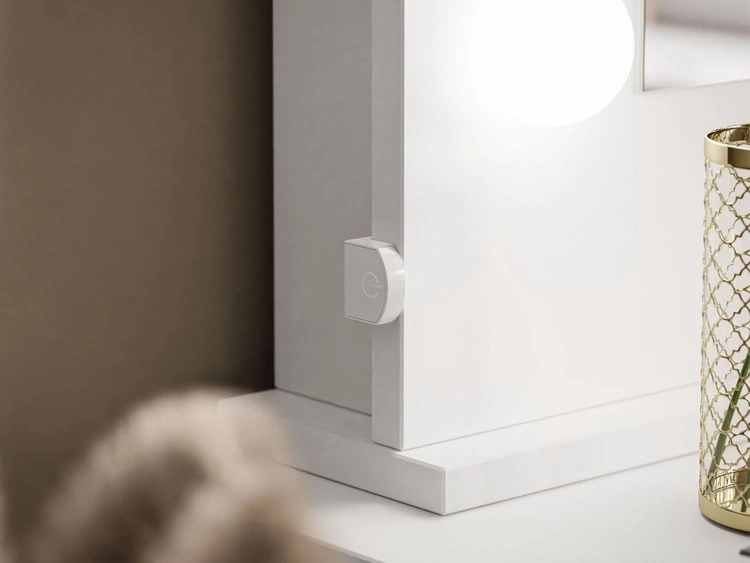 Schminktisch Glamour mit Spiegel, Schubladen und LED Melo Weiß Matt