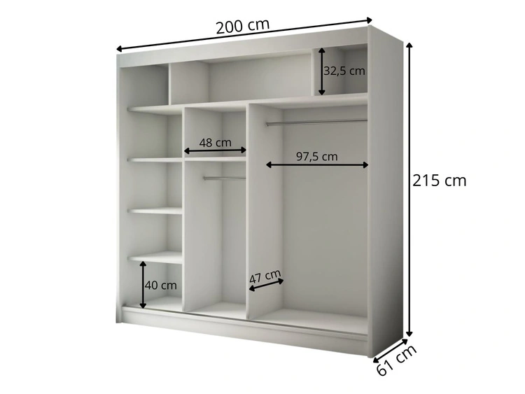 Schiebetürenschrank mit Spiegel und Lamellen 200 cm Loreto Weiß