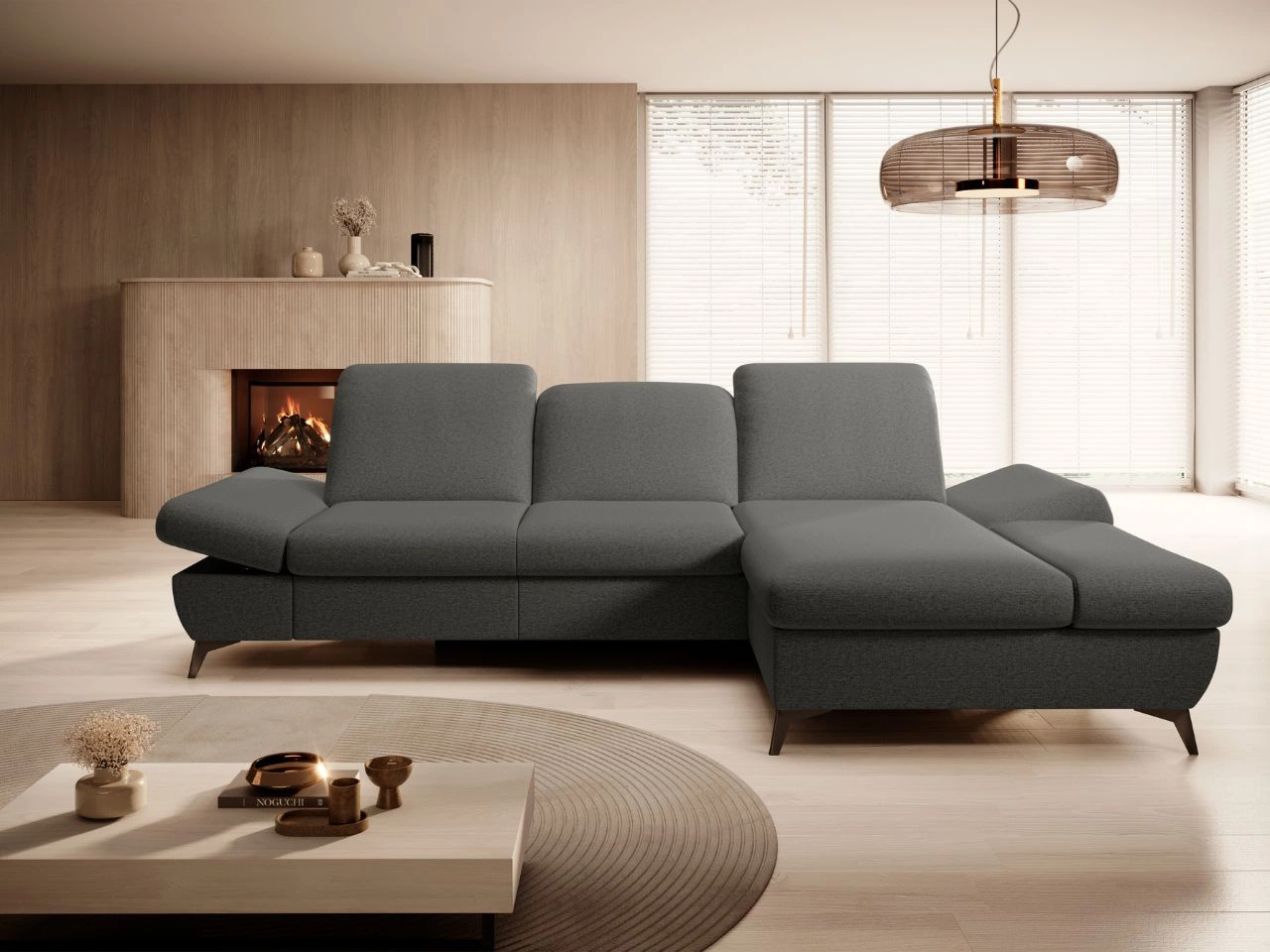 Ecksofa L-Form Rechts mit Schlaffunktion und Bettkasten Hannover Dunkelgrau