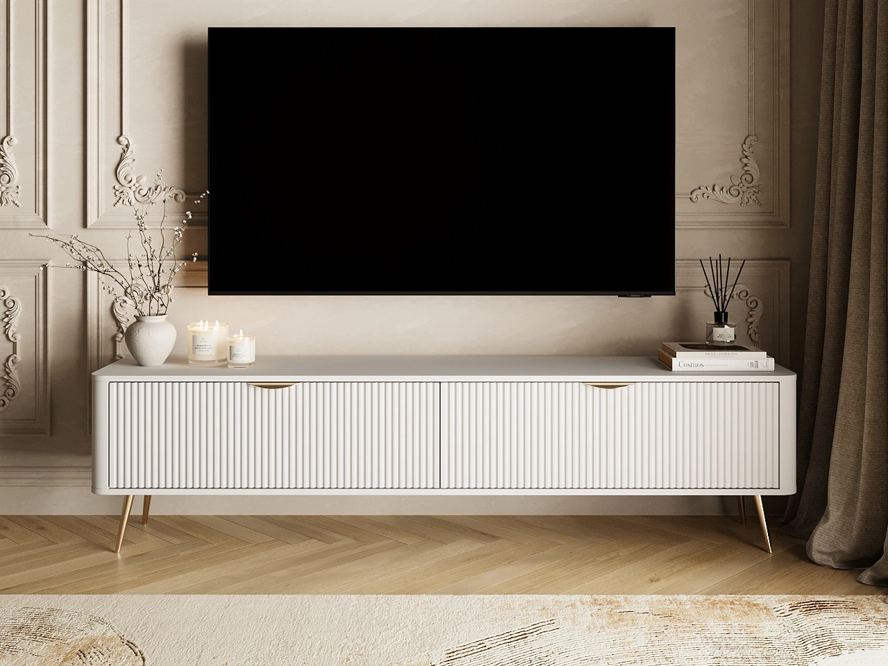 TV-Lowboard mit Türen 200 cm Latina Weiß
