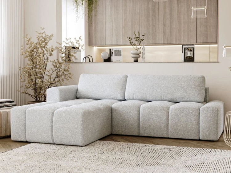 Ecksofa L-Form Links mit Schlaffunktion und Bettkasten Lana Weiß