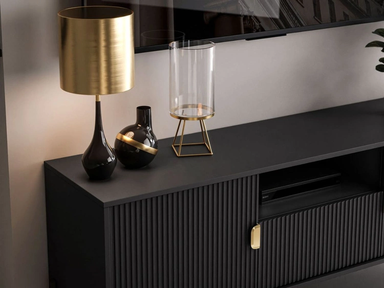 TV-Lowboard zweitürig mit Schublade Orlean Schwarz Matt