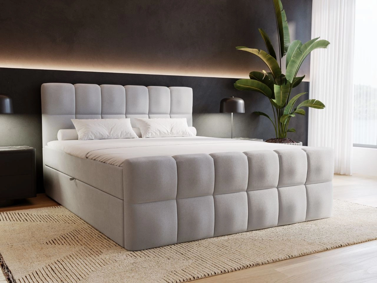 Boxspringbett mit Bettkasten 200x200 Alicante Grau