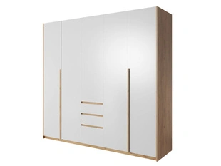 Fünftüriger Kleiderschrank mit Drehtüren Baffi Eiche Craft Gold, Weiß