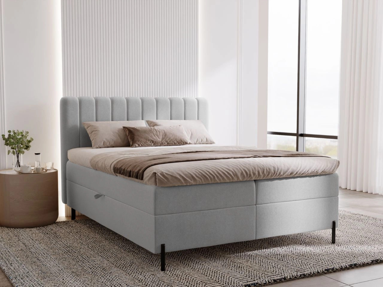 Boxspringbett mit Bettkasten 160x200 Primavera Hellgrau