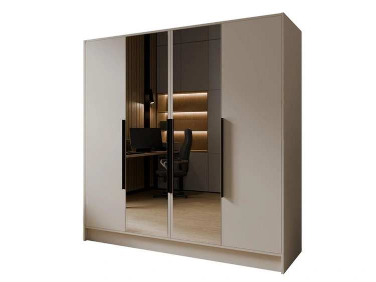 Kleiderschrank mit Spiegel 200 cm Lucca Kaschmir mit schwarzen Griffen