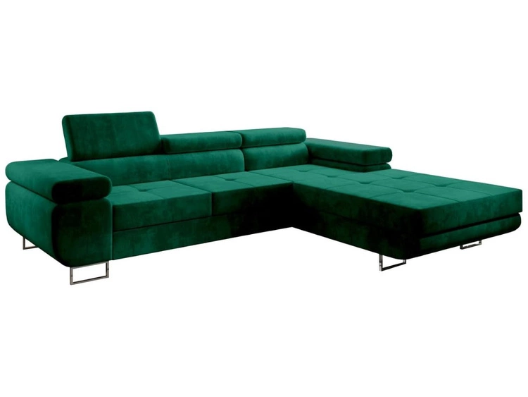 Ecksofa L-Form Rechts mit Schlaffunktion und Bettkasten Solam Grün