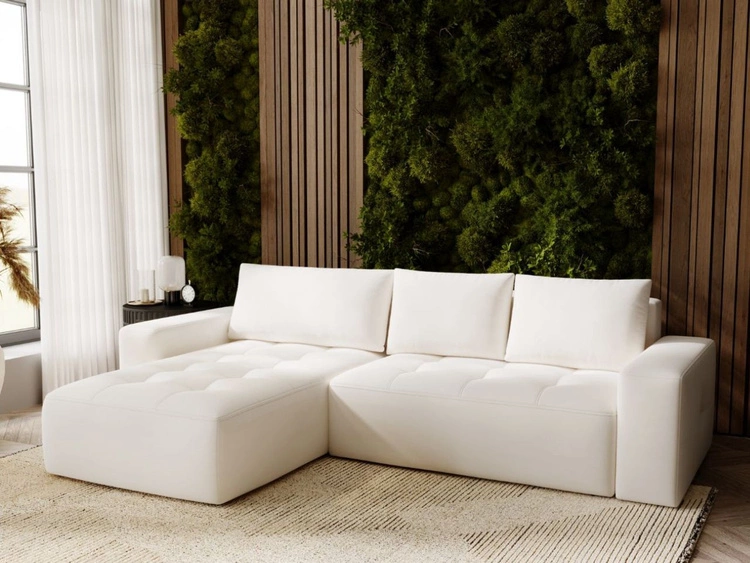 Ecksofa L-Form mit Links Schlaffunktion und Bettkasten Portland Creme