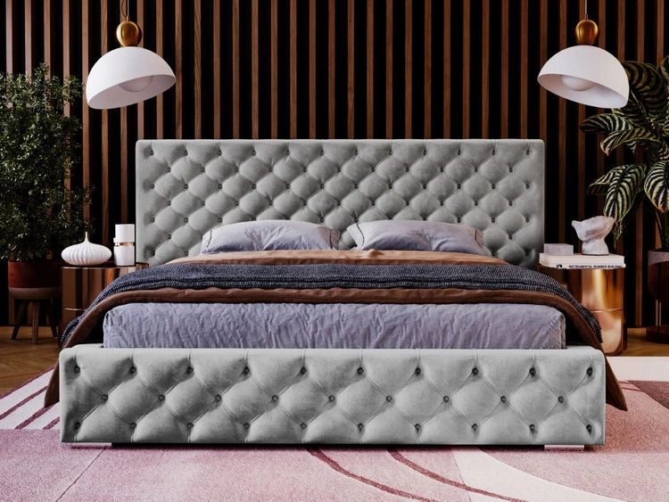 Polsterbett mit Bettkasten und Lattenrost 180x200 Madera Hellgrau