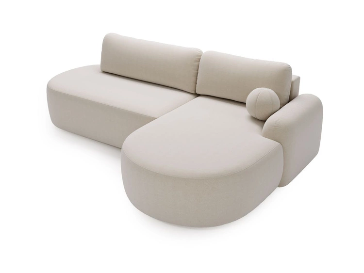 Ecksofa L-Form Rechts mit Schlaffunktion und Bettkasten Aurio O Creme