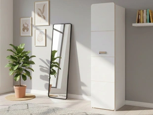 Kleiderschrank mit einer Tür 45 cm, mit Einlegeböden Lindo Weiß, Nash Eiche