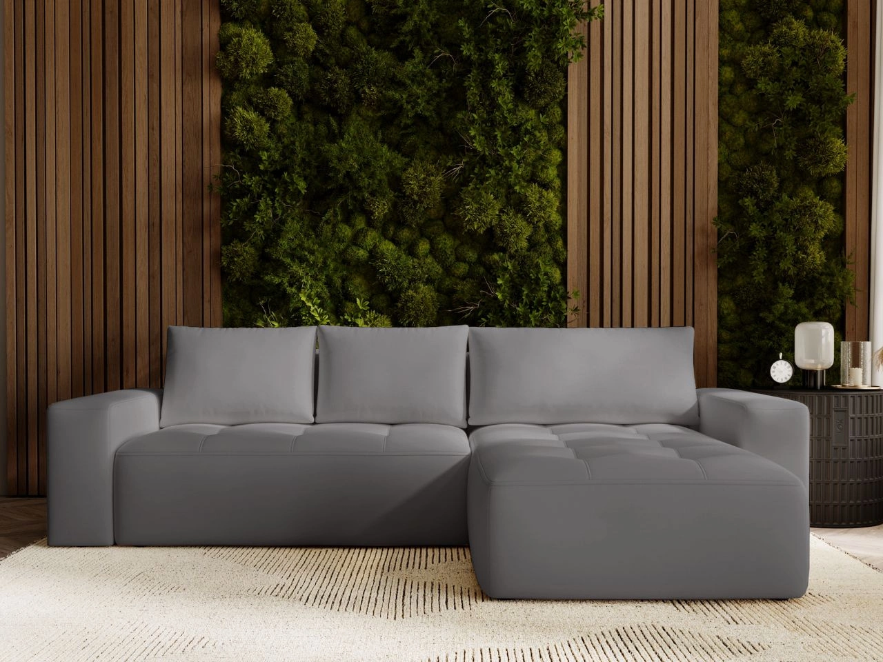 Ecksofa L-Form Rechts mit Schlaffunktion und Bettkasten Portland Grau