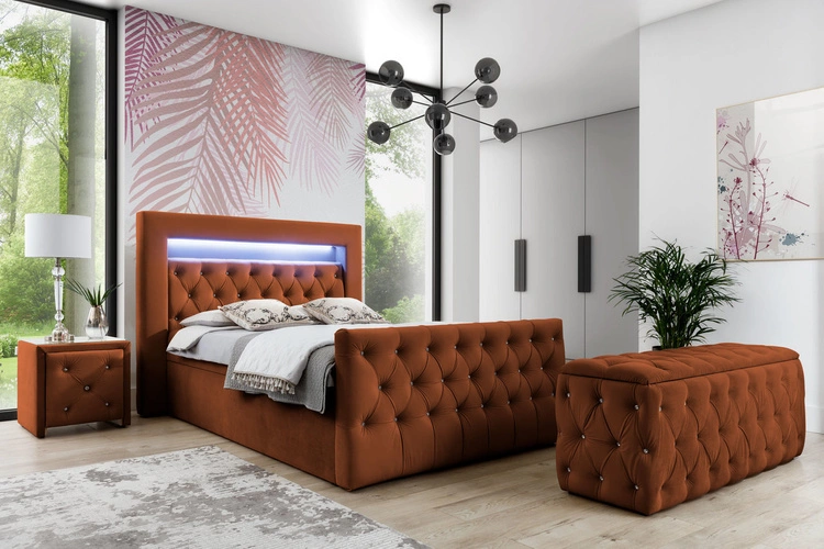 Glamour Kontinentalbett mit LED 180x200 Valera Lux - Orange