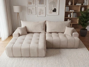 Ecksofa L-Form mit Schlaffunktion und Bettkasten Tulio Links Beige