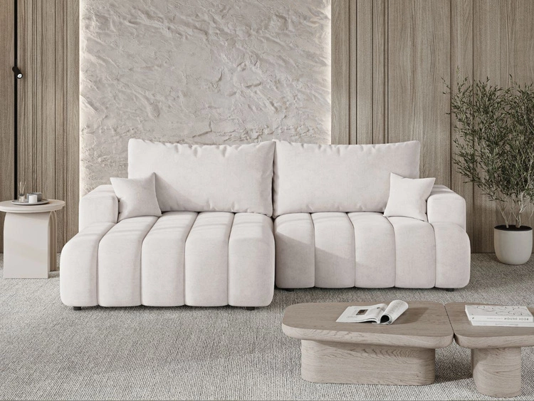 Ecksofa L-Form Links mit Schlaffunktion und Bettkasten Caleo Creme