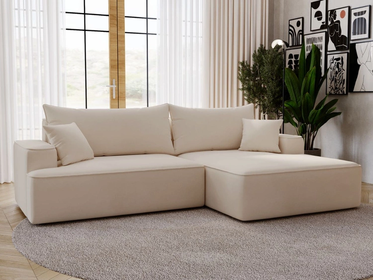 Ecksofa L-Form Rechts mit Schlaffunktion und Bettkasten California Beige