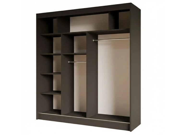 Schiebetürenschrank mit geriffelter Front und Spiegel 200 cm Fano Schwarz