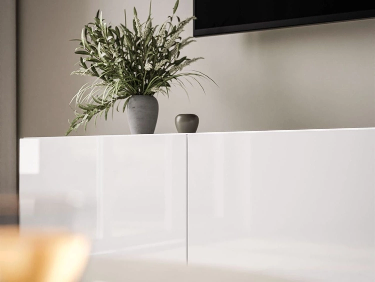 TV-Lowboard mit Türen auf Goldenen Metallbeinen 200 cm Nodoo Weiß Hochglanz