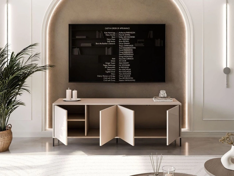 TV-Lowboard Glamour mit Türen schwarze Beine Vivance Kaschmir Hochglanz