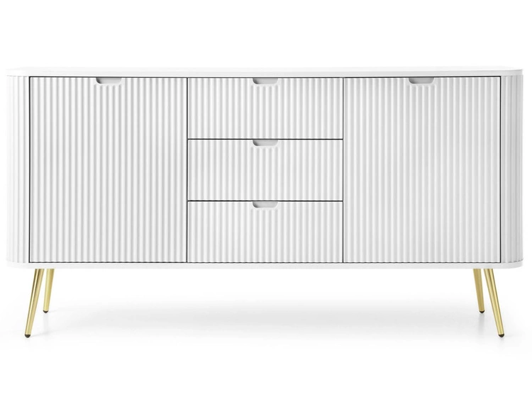 Kommode mit Türen und Schubladen Viva Weiß auf Goldenen Beinen
