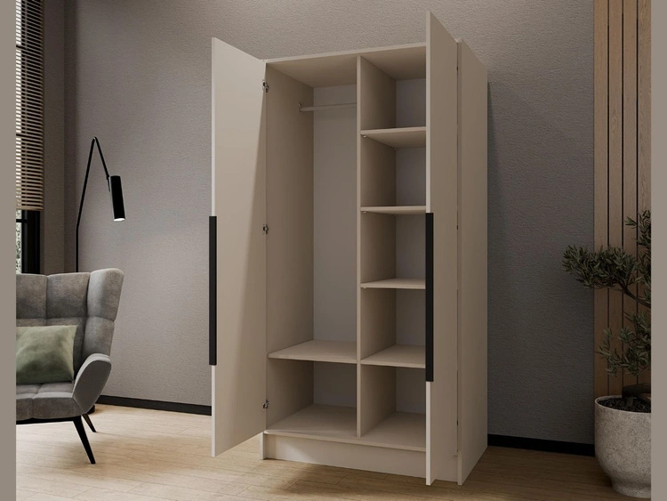 Kleiderschrank mit Spiegel 100 cm Lucca Kaschmir mit schwarzen Griffen