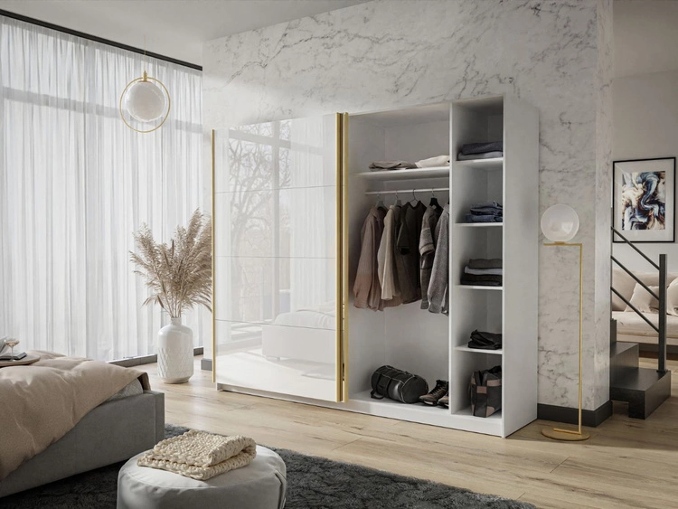 Schwebetürenschrank Zweitüriger 244 cm Noaé Schwarz Hochglanz