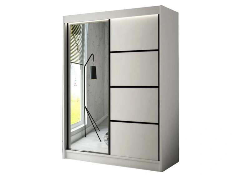 Schiebetürenschrank mit Spiegel 150 cm mit LED-Beleuchtung Portel Weiß