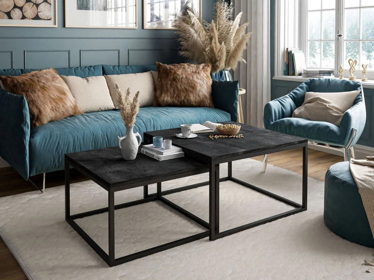 Couchtisch auf schwarzem Metallrahmen Asumi Schwarz 36x42