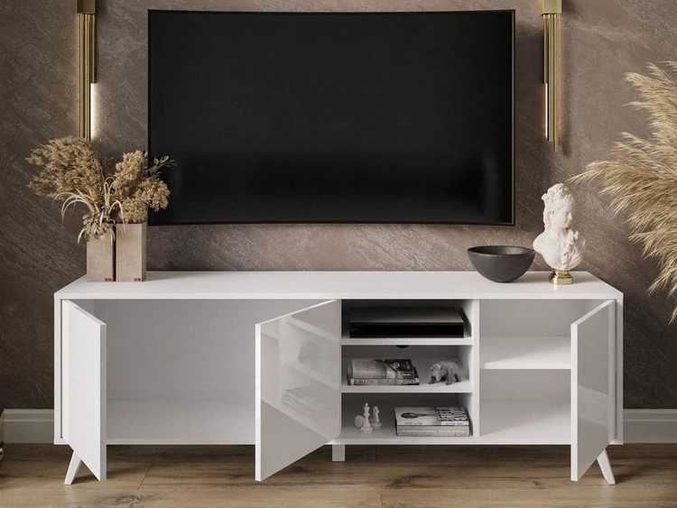 TV-Lowboard mit Türen weiße Füße Vivance Weiß Hochglanz