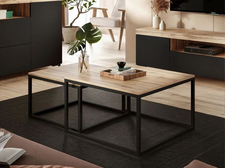 Wohnzimmer-Set im Loft-Stil Asumi Schwarz und Eiche Wotan