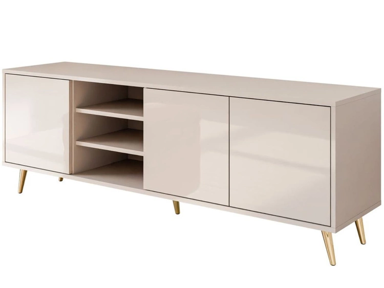 TV-Lowboard mit Türen auf goldenen Füßen Vivance, Kaschmir Hochglanz
