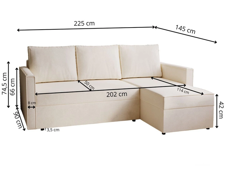 Ecksofa L-Form mit Schlaffunktion und Bettkasten Vasto Dunkelgrau