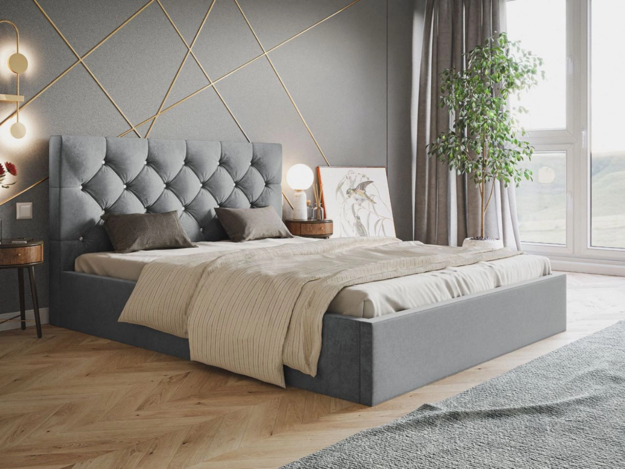 Polsterbett mit Bettkasten und Lattenrost 180x200 Selva Hellgrau