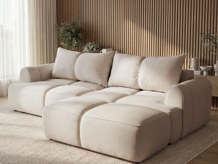 Ecksofa L-Form Rechts mit Schlaffunktion und Bettkasten Bonno Beige