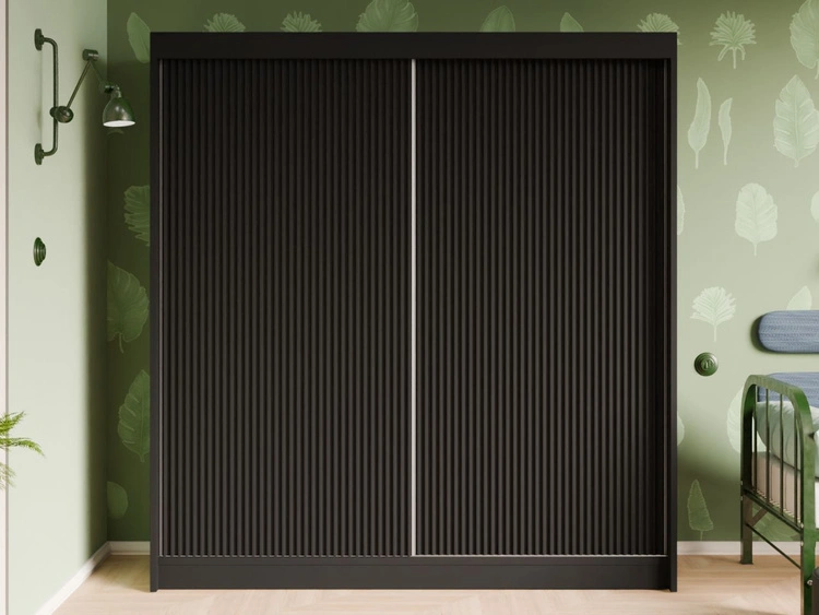 Schiebetürenschrank mit geriffelter Front 200 cm Fano Schwarz