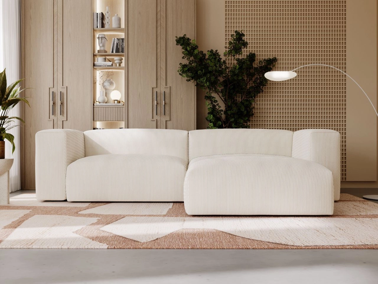 Ecksofa L-Form Rechts Moderne Cord Ecksofa Landi Beige