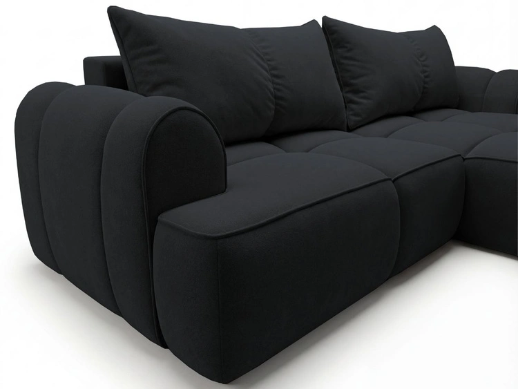 Ecksofa L-Form Rechts mit Schlaffunktion und Bettkasten Bonno Schwarz